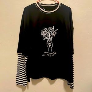“Grow through what you go through” tee shirt with black and white long sleeves